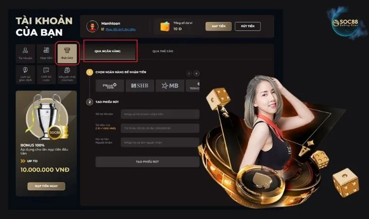 Rút tiền SOC88 qua ngân hàng Rút tiền SOC88 qua ngân hàng